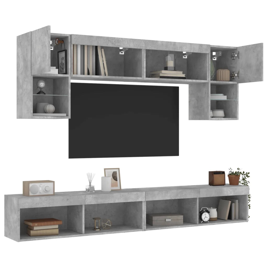 Mobili TV a Muro con LED 6pz Grigio Cemento Legno Multistrato 3216707