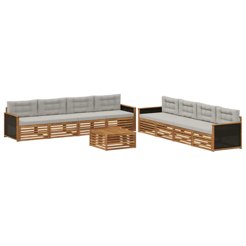 Set di divani da esterno 9 pz Naturale e Grigio Chiaro 3383164