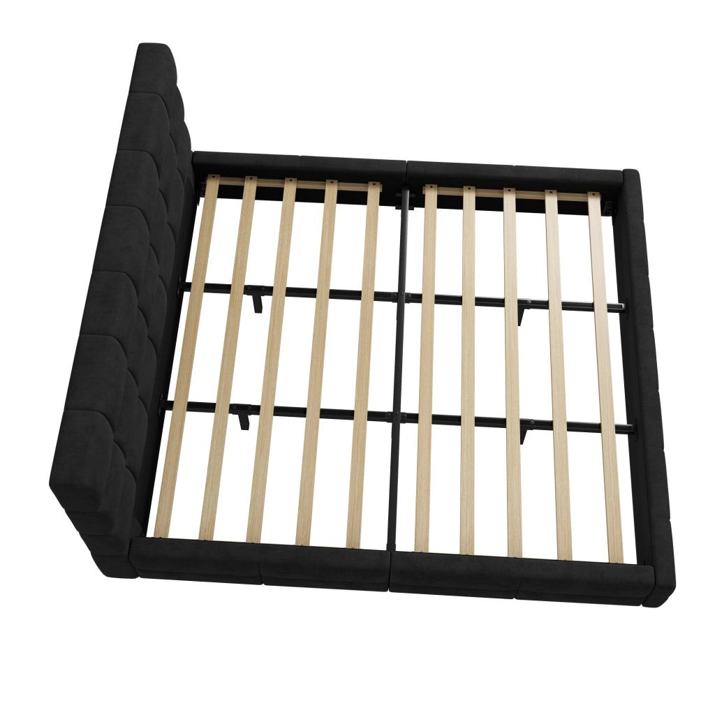 Letto imbottito 180 × 200 cm con testiera, senza materasso, in velluto, nero
