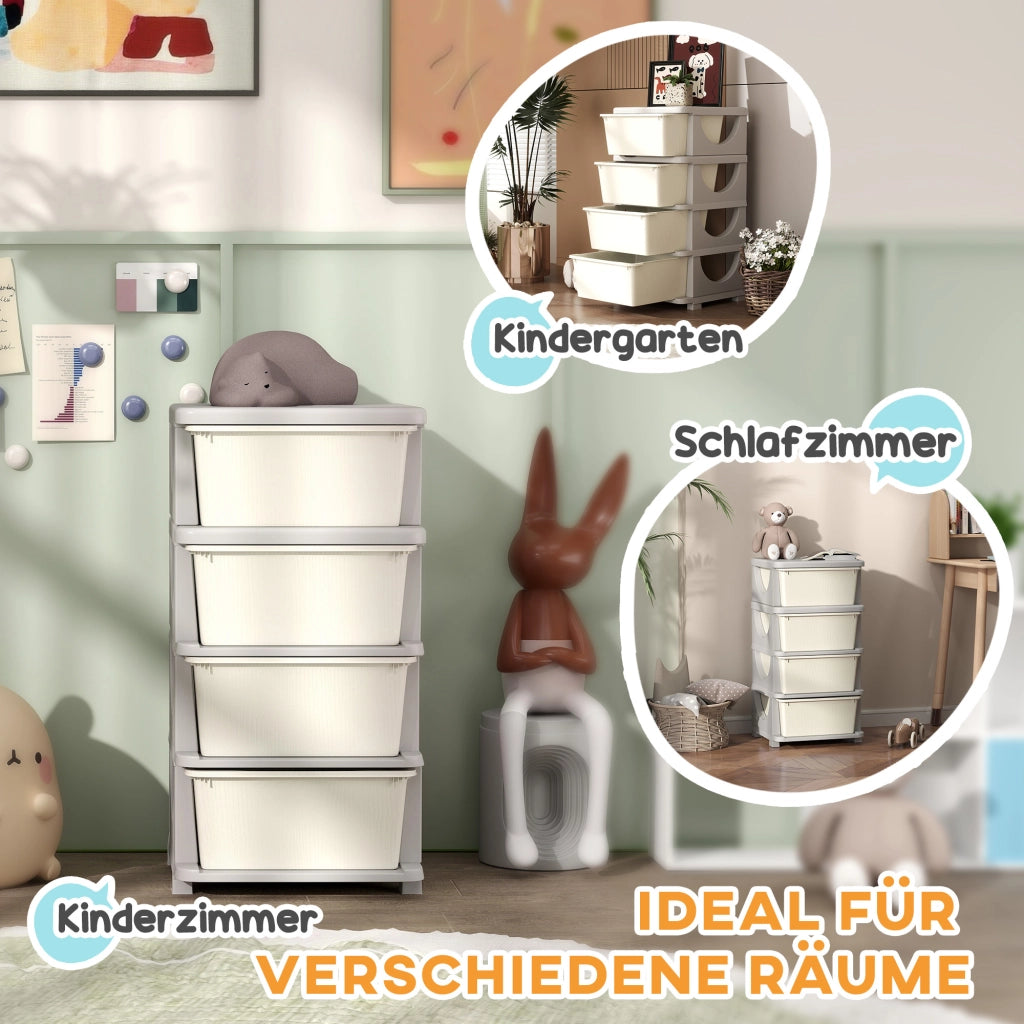 Letto contenitore per bambini con 4 cassetti ¨C zephmum ¨C 37x37x76 cm crema