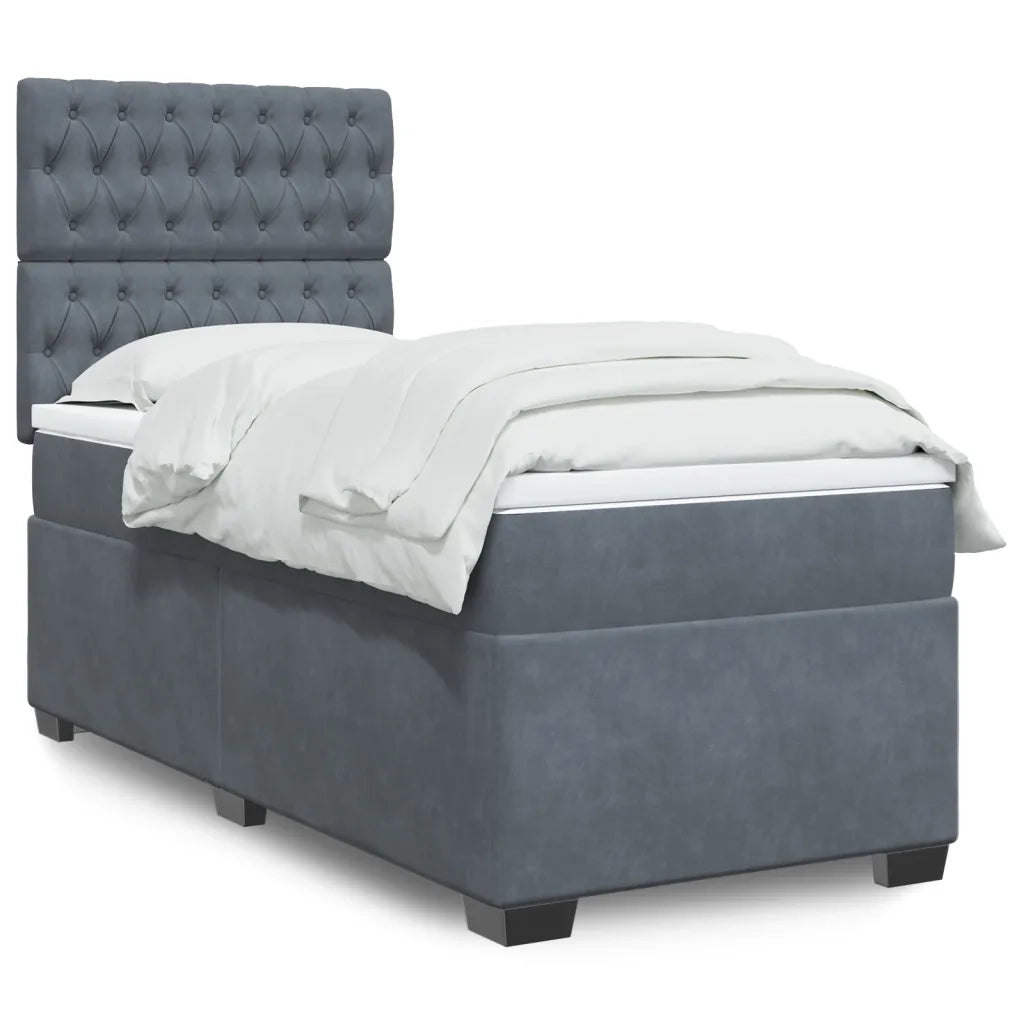 Giroletto a Molle con Materasso Grigio Scuro 90x190 cm Velluto