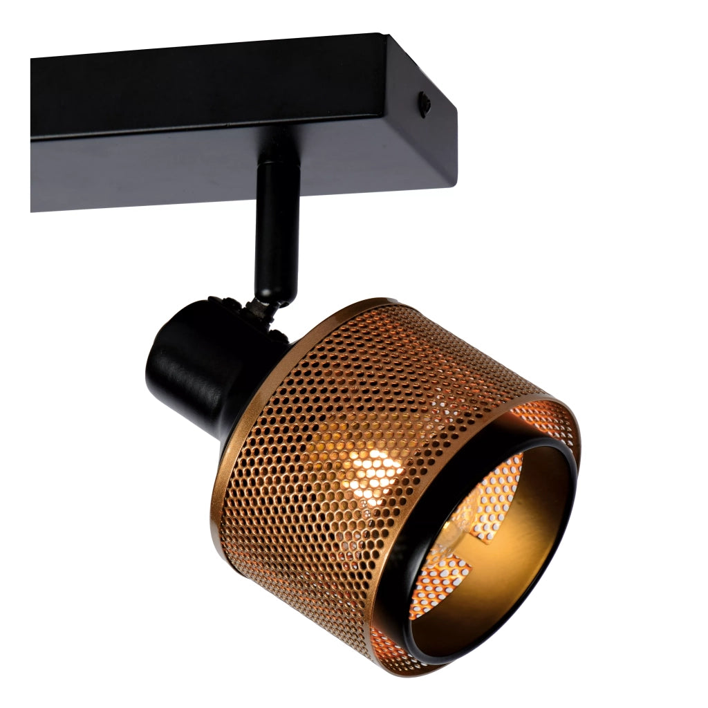 Plafoniera industriale nero-oro Lucide Rafa 2 faretti E14