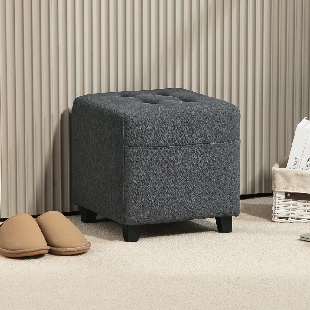 Pouf con Tasca Laterale e Coperchio Imbottito ¨C Zephmum ¨C Grigio in Lino