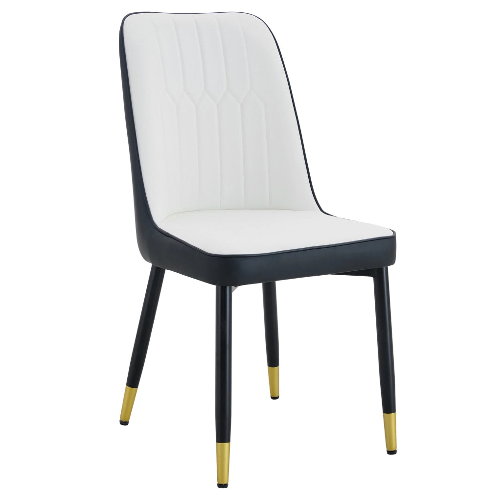 Sedia da pranzo in PU bianco e nero con gambe in metallo nero