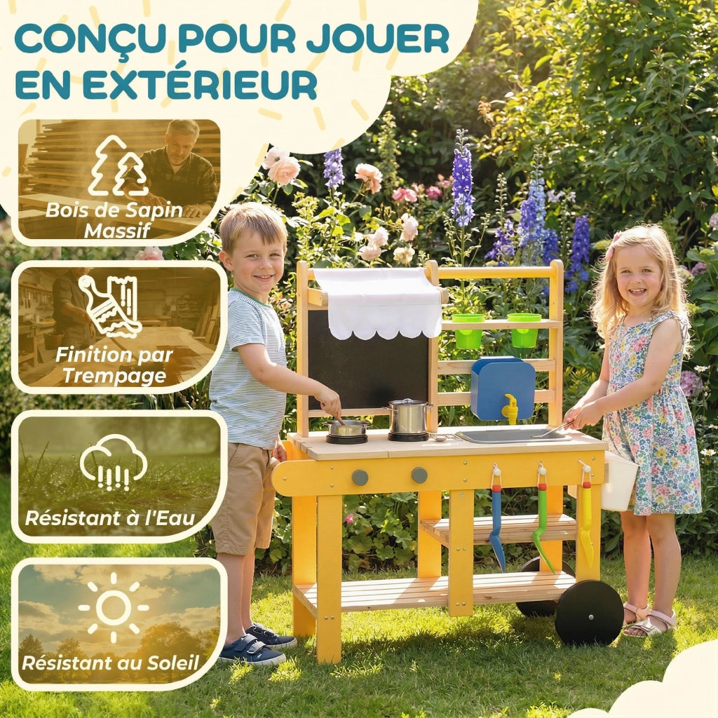 Cucina bambini in legno con ruote ¨C zephmum ¨C giallo