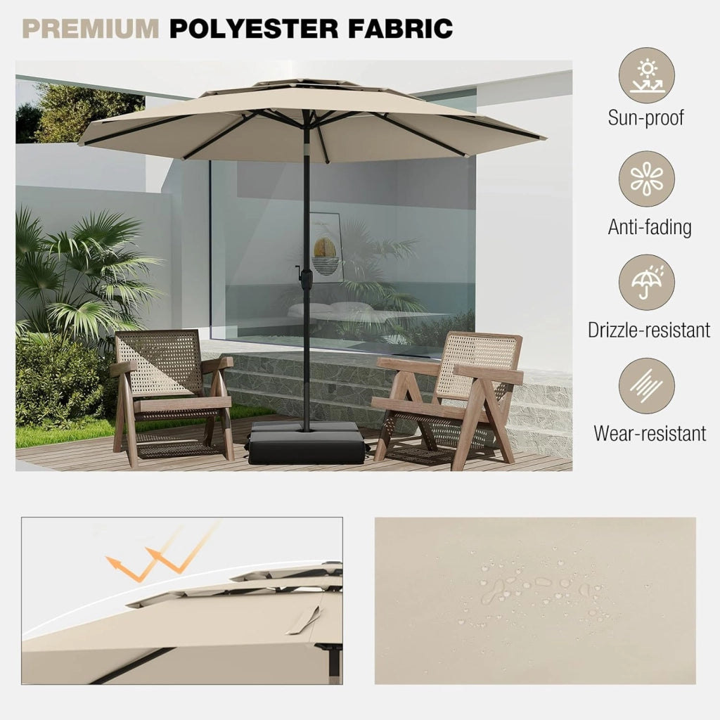 φ3 m Ombrellone da giardino, Tripla baldacchino, Ombrellone inclinabile, Angolo regolabile, Ombrellone da esterno, protezione solare, per terrazza, balcone, altezza di 240 cm