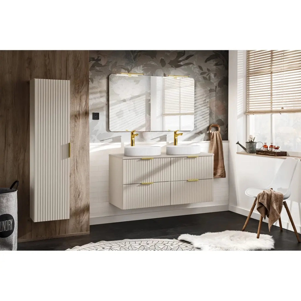 Piano lavabo NOXERA – 120 cm – Beige opaco – Da appoggio – Finitura di alta qualità in MDF