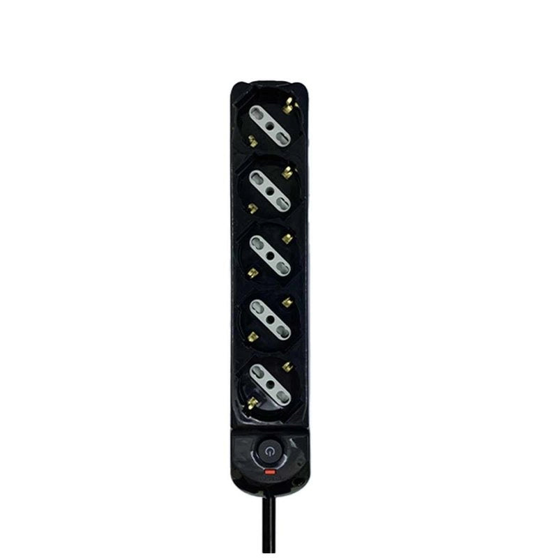 Multipresa Ciabatta Elettrica a 5 Posti 5 Prese Bipasso Schuko 10A/16A con Interruttore e Spina 10A Cavo 1.5 metri Nero