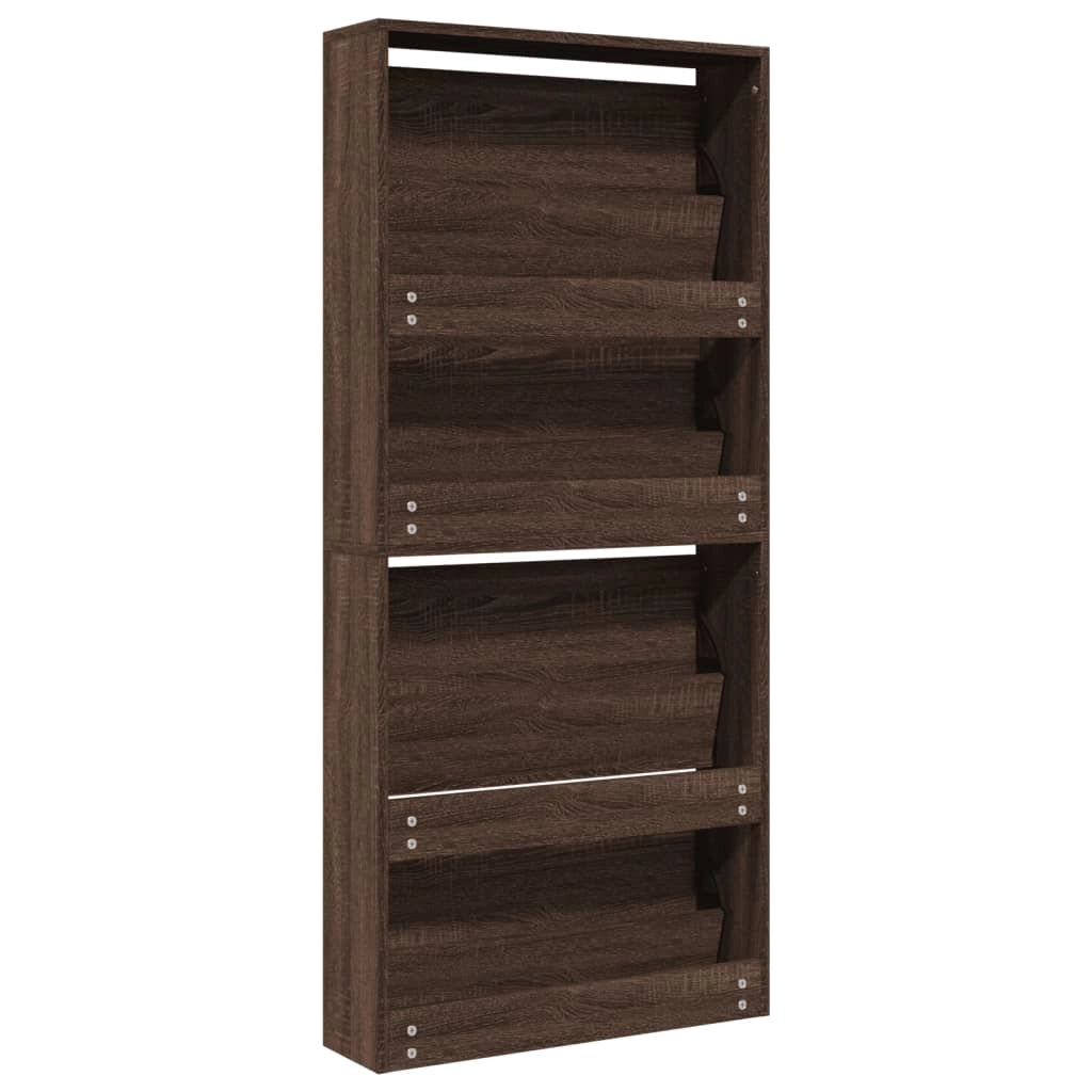 Scarpiera mobiletto portascarpe mobile ingresso/corridoio/soggiorno con specchio 4 ripiani 63 x 17 x 134 cm marrone 02_0021887