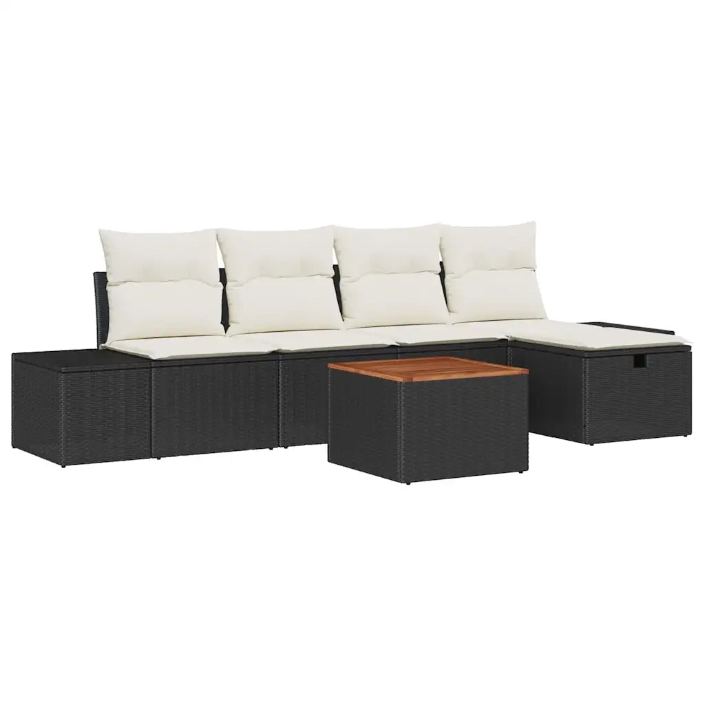 Set Divano da Giardino con cuscino 6 pcs Nero Poly Rattan 3360918