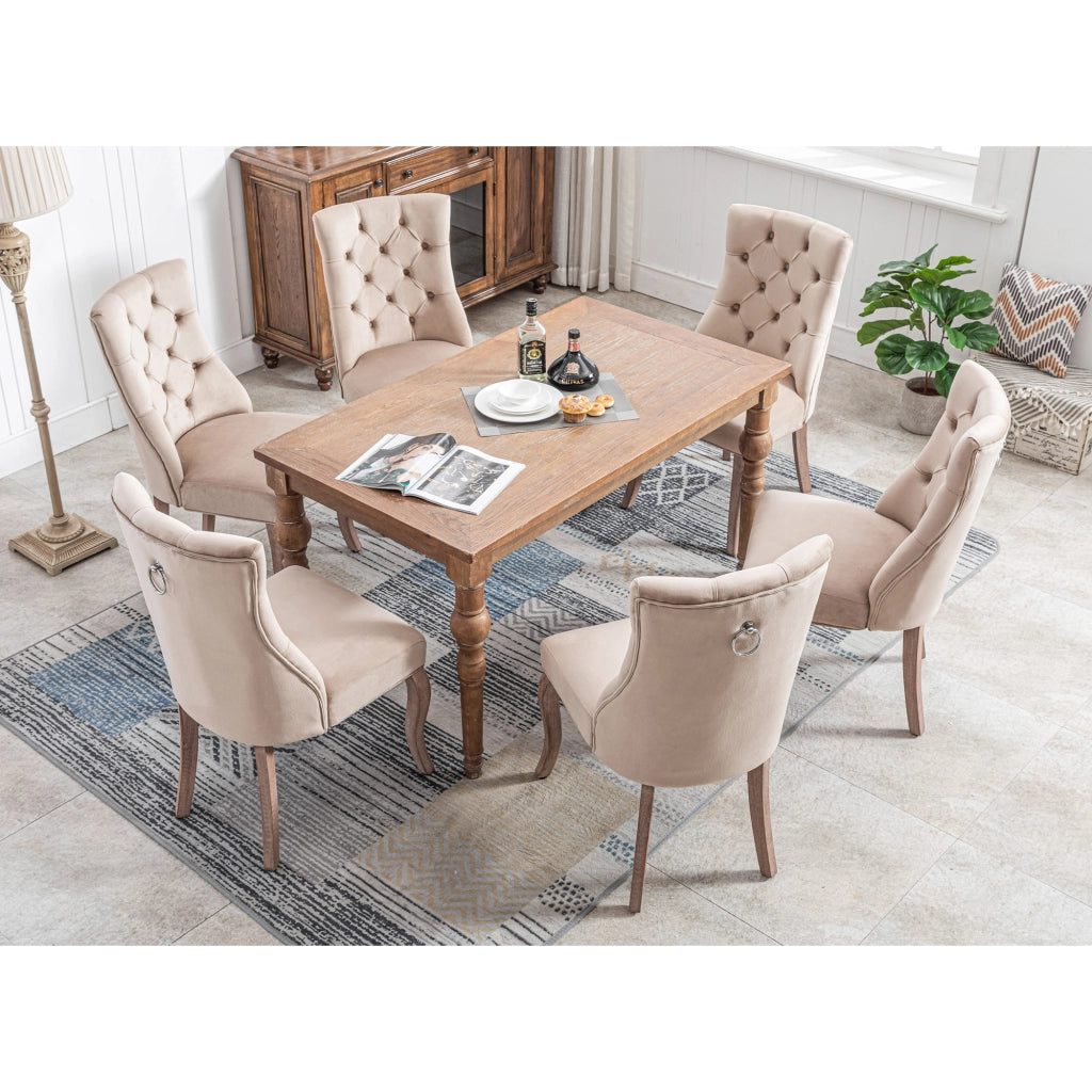 SEDIA da pranzo in velluto beige, schienale alto, set da 6 pezzi