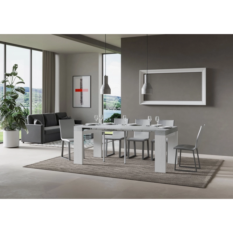 Consolle allungabile 90x40/196 cm Roxell Mix Small piano Bianco Frassino - Cemento/Bianco Frassino