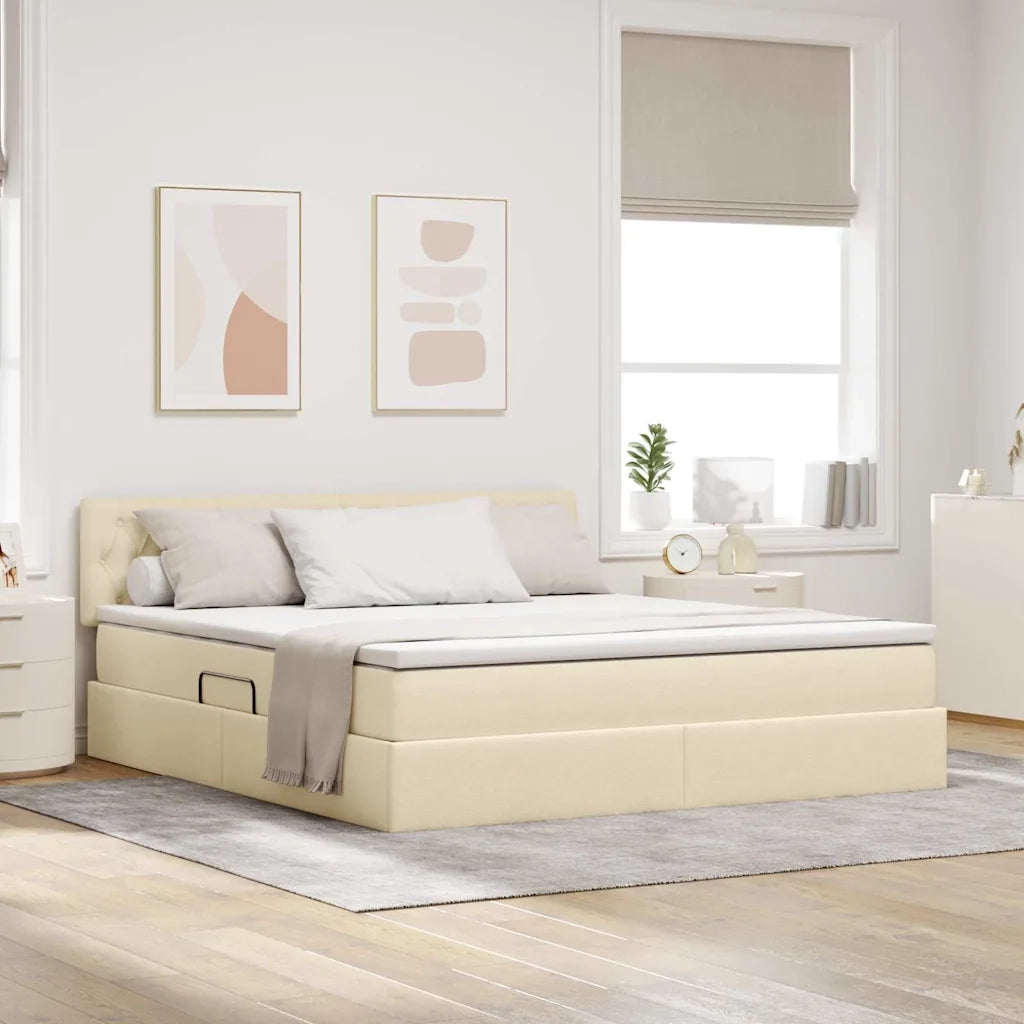 Letto con contenitore e materasso Crema 180 x 200 cm