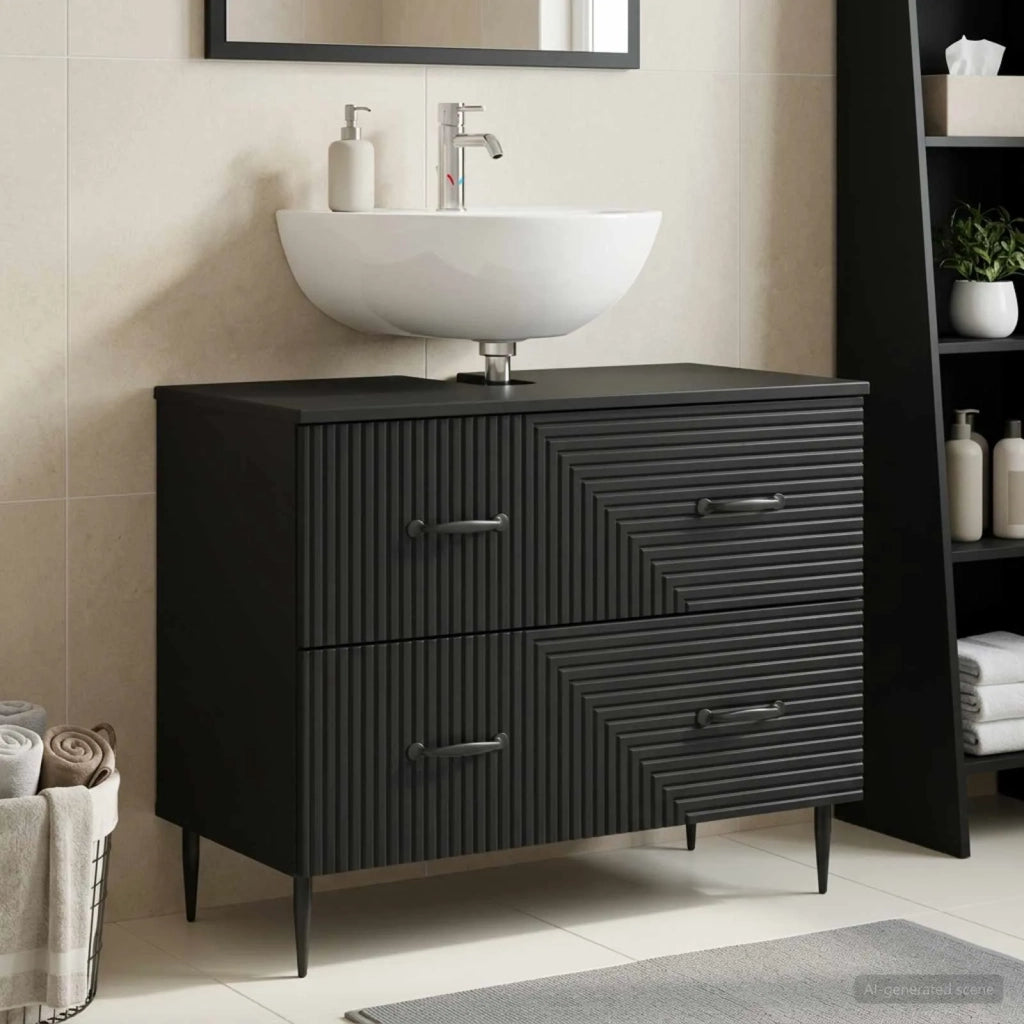 Armadio per Lavabo da Bagno HAARLEM Nero 82 x 41 x 58,5 cm 896796