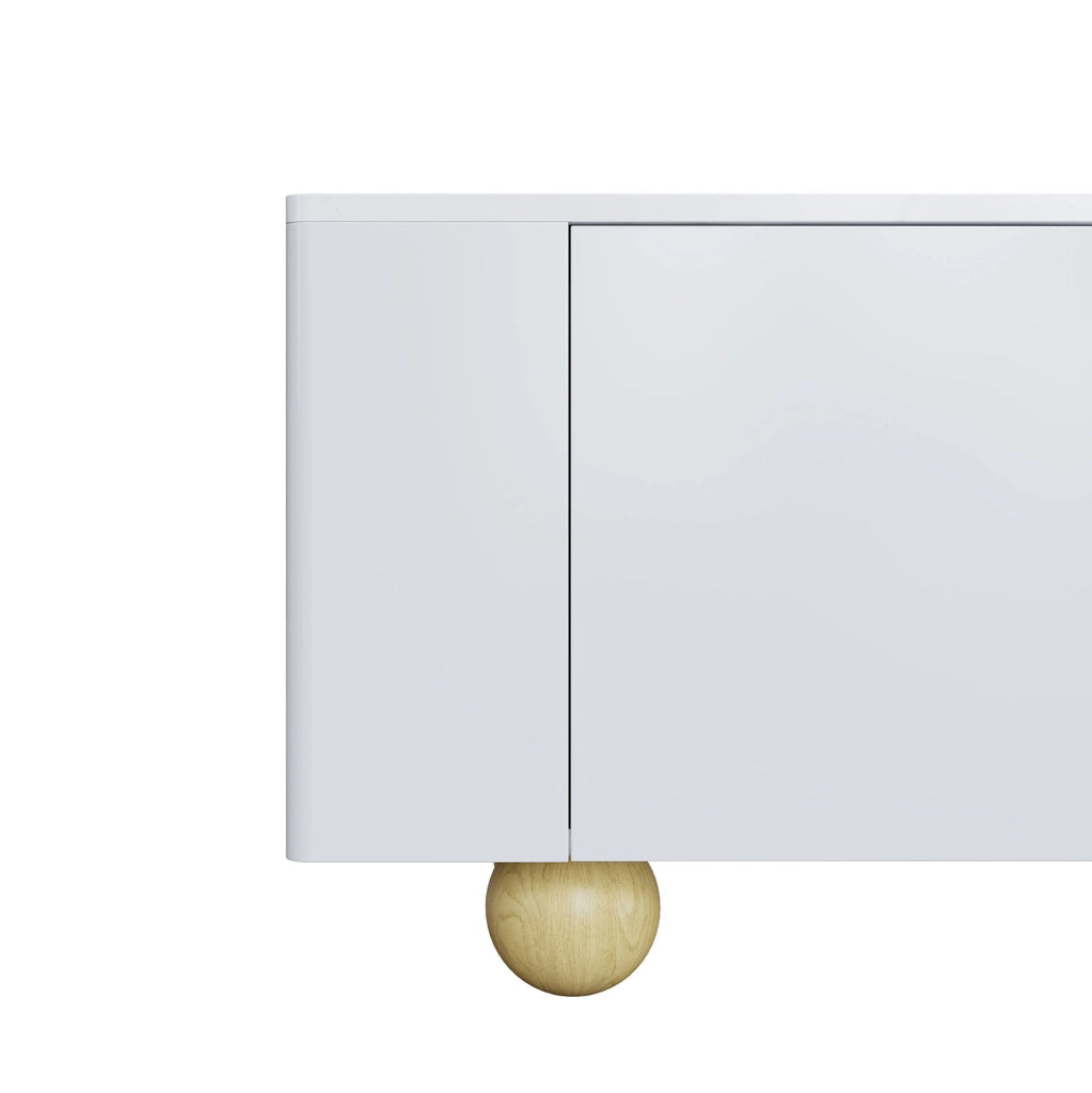 Mobile TV 180x40x44 cm con 4 ante e superficie effetto marmo in MDF e pannello di particelle bianco; naturale