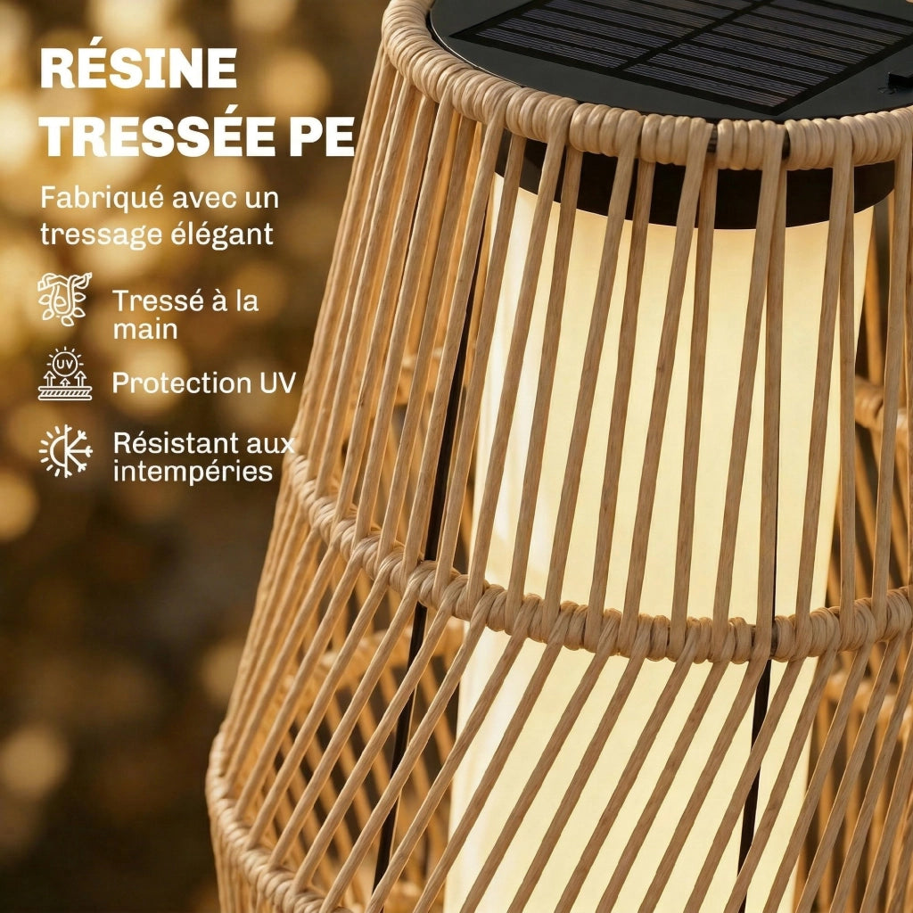 Lanterna Solare da Esterno in Resina Intrecciata ¨C zephmum ¨C Sabbia 26x26x68cm