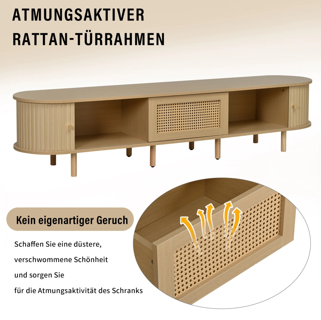 Mobile porta televisore moderno in MDF con dettagli effetto rattan
