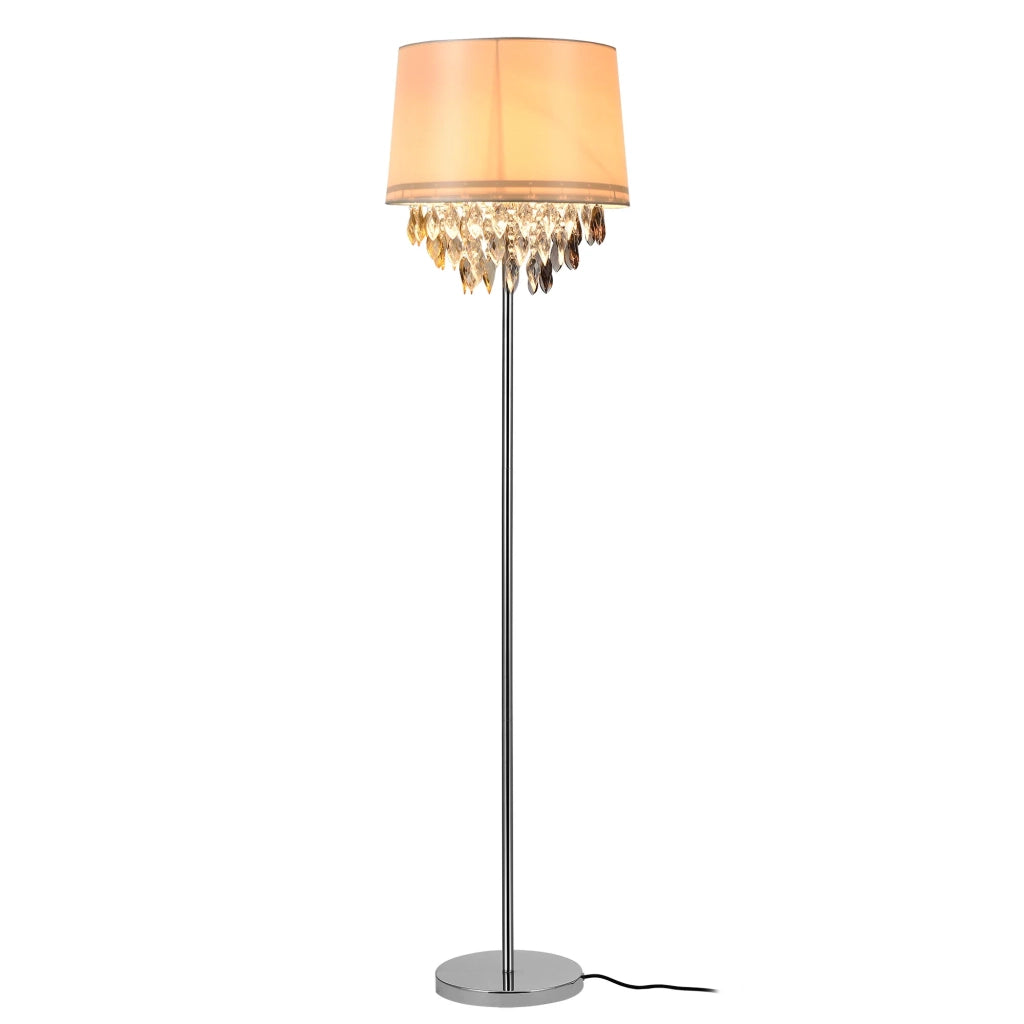 Lampada da terra base in metallo lucido parte superiore in tessuto cromo 161 cm bianco 03_0002457
