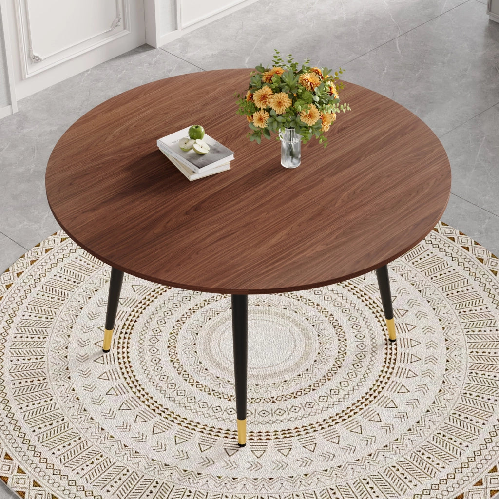 Tavolo da pranzo - estraibile da rotondo a ovale - MDF nero/noce - gambe oro - salvaspazio - per cucina e sala