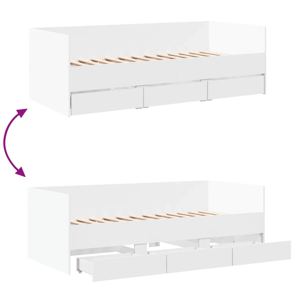 Divano Letto con Cassetti senza Materasso Bianco 100x200 cm 3280811