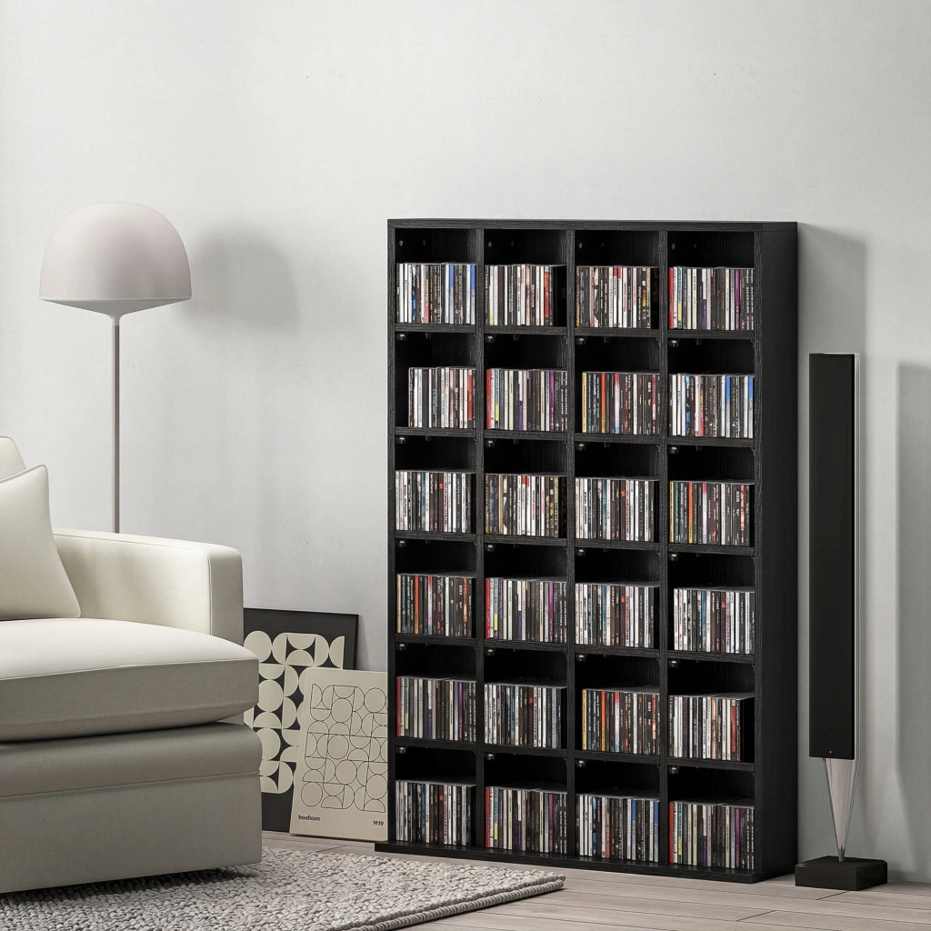 Mobile Porta CD con Ripiani Regolabili per 456 CD o 336 DVD. 24 Scomparti. 89x20x130.5 cm. Nero