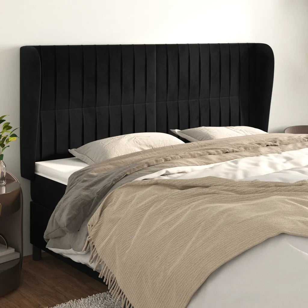 Testiera ad Orecchio-Testata con Orecchie Nera 183x23x118/128 cm in Velluto 684385