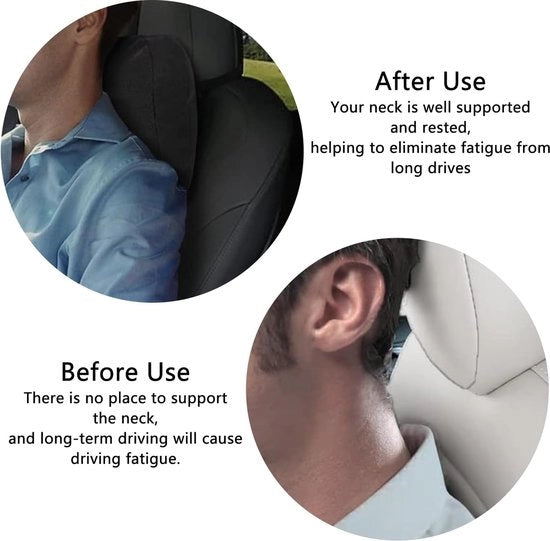 Cuscino per il collo auto - Ergonomico - Ortopedico - Cuscino di supporto per viaggio con schiuma di memoria - Cuscino per il collo e per la testa per il comfort - Accessori interni - 1 pezzo - Nero