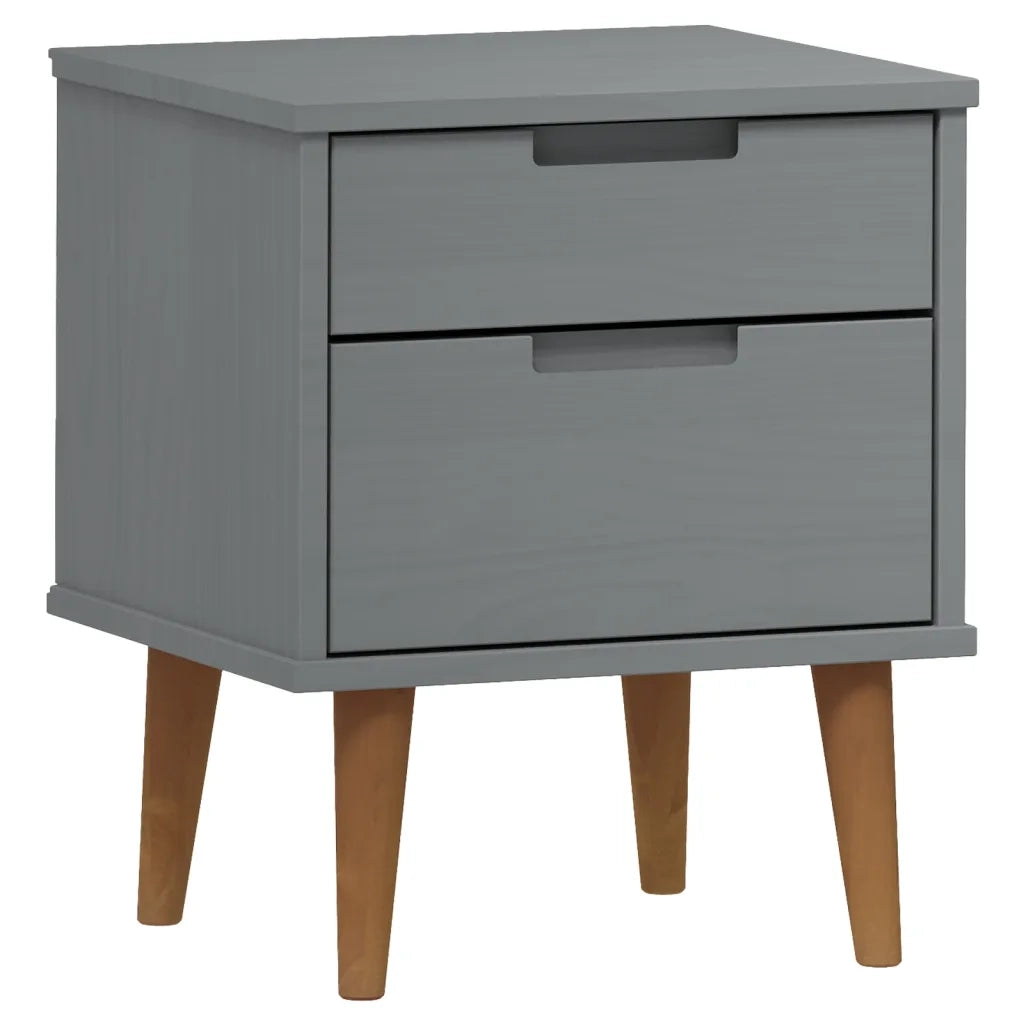 Comodino MOLDE Grigio 40x35x48 cm in Legno Massello di Pino 350497