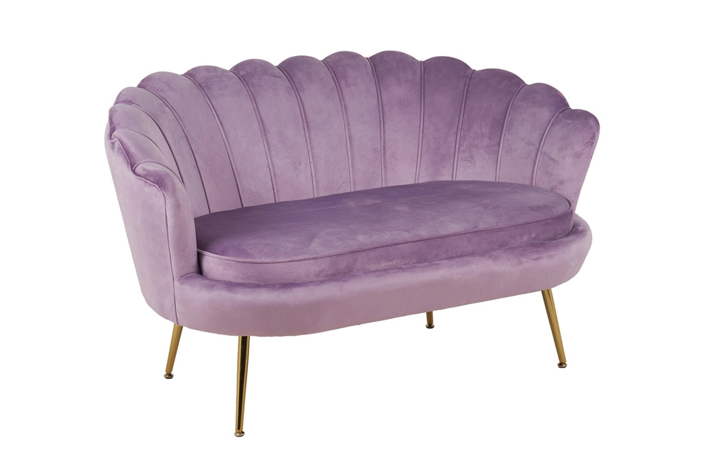 Divano Due 2 Posti In Velluto Forma Conchiglia Gambe In Metallo 133x63x75 Cm Camera Soggiorno Ufficio  Violetto