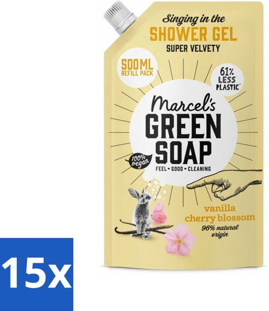Detersivo per docce - Gel - Navicella - Vaniglia & Ciliegio - Azione intensiva - 500 ml - Confezione in bulk - 15 pezzi