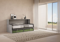 Letto Singolo A Scomparsa Kando Con Divano Cemento e Verde