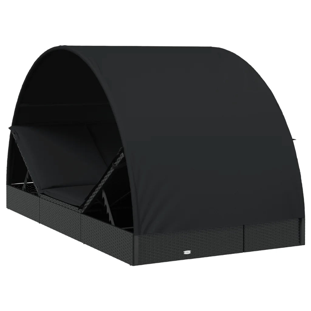 Sdraio da giardino | Lettino Doppio Tetto Rotondo Nero 211x112x140 cm in Polyrattan
