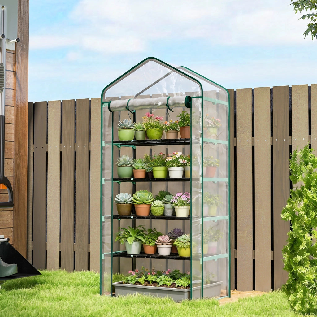 Serra da giardino 5 ripiani in PVC ¨C zephmum ¨C grigio acciaio 90x49x193cm