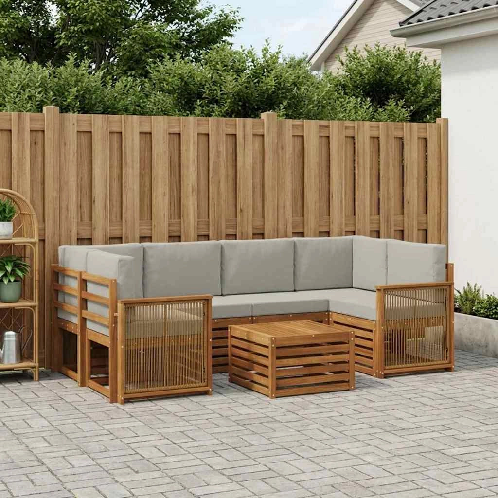 Set di divani da esterno 7 pz Naturale e Grigio Chiaro 3384087