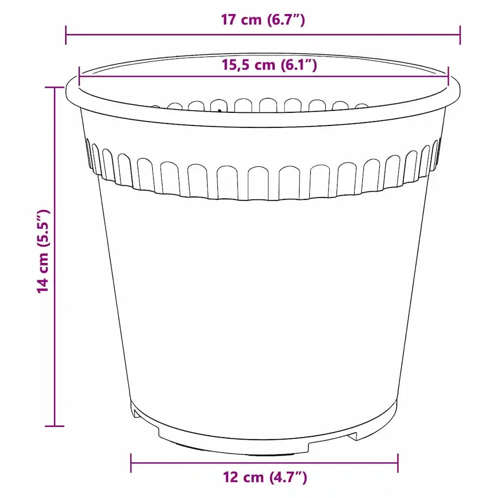 Vaso Rotondo per Fiori 6 pcs Nero Ø 17 x 14 cm Plastica 42020269