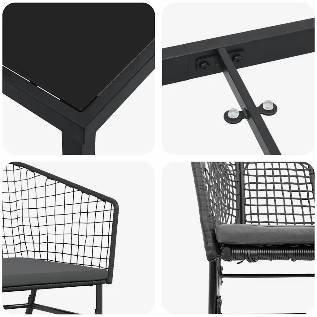 Set da Pranzo per Giardino 5 pcs Nero polyrattan 3380905