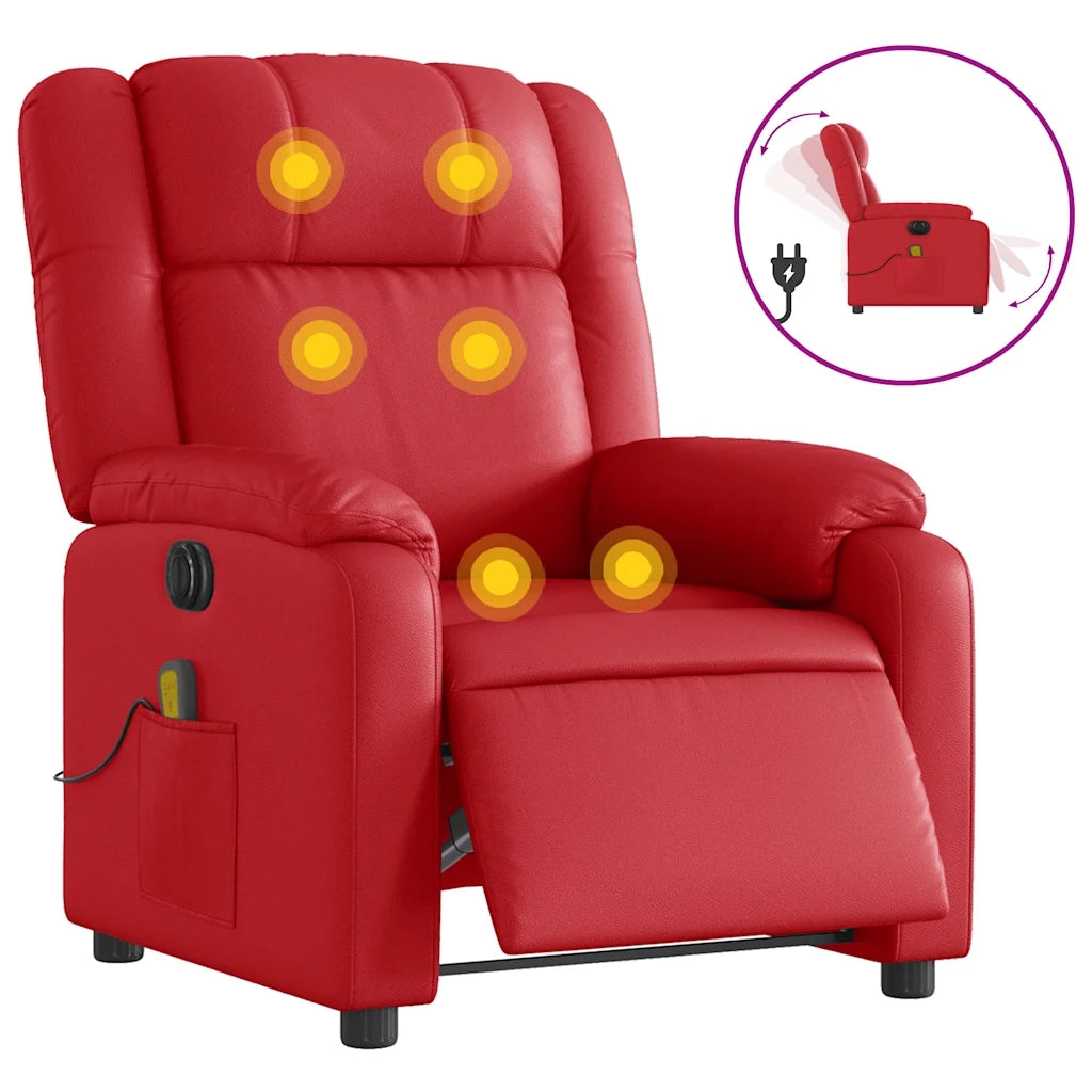 Poltrona Massaggio Elettrica Reclinabile Rosso Similpelle 3205148