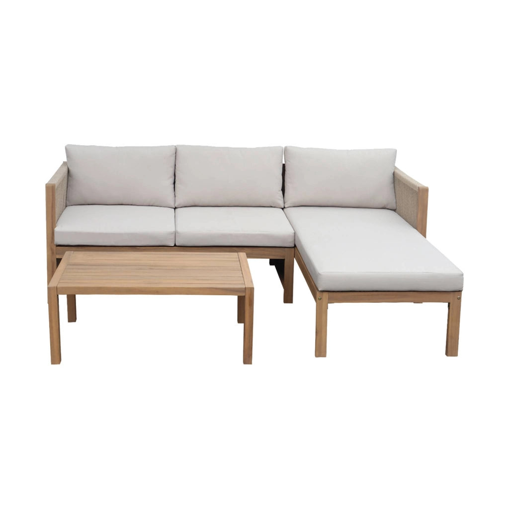 Salotto da giardino angolare in legno di acacia e corda, 4 posti,