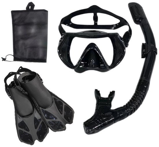 Attrezzatura da snorkeling per adulti - maschera, pinne, set di snorkeling - maschera da immersione panoramica - pinne per camminata - snorkel secco - set a tre pezzi per immersioni in acque aperte - set da immersione per nuoto - misura L/XL (42-45)