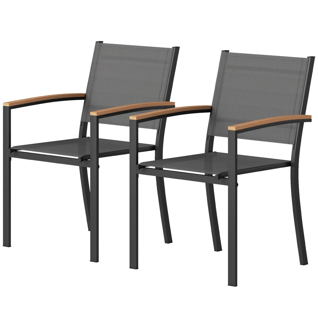 Sede da giardino impilabile ¨C zephmum ¨C grigio, metallo e tessuto, 56x62x89 cm