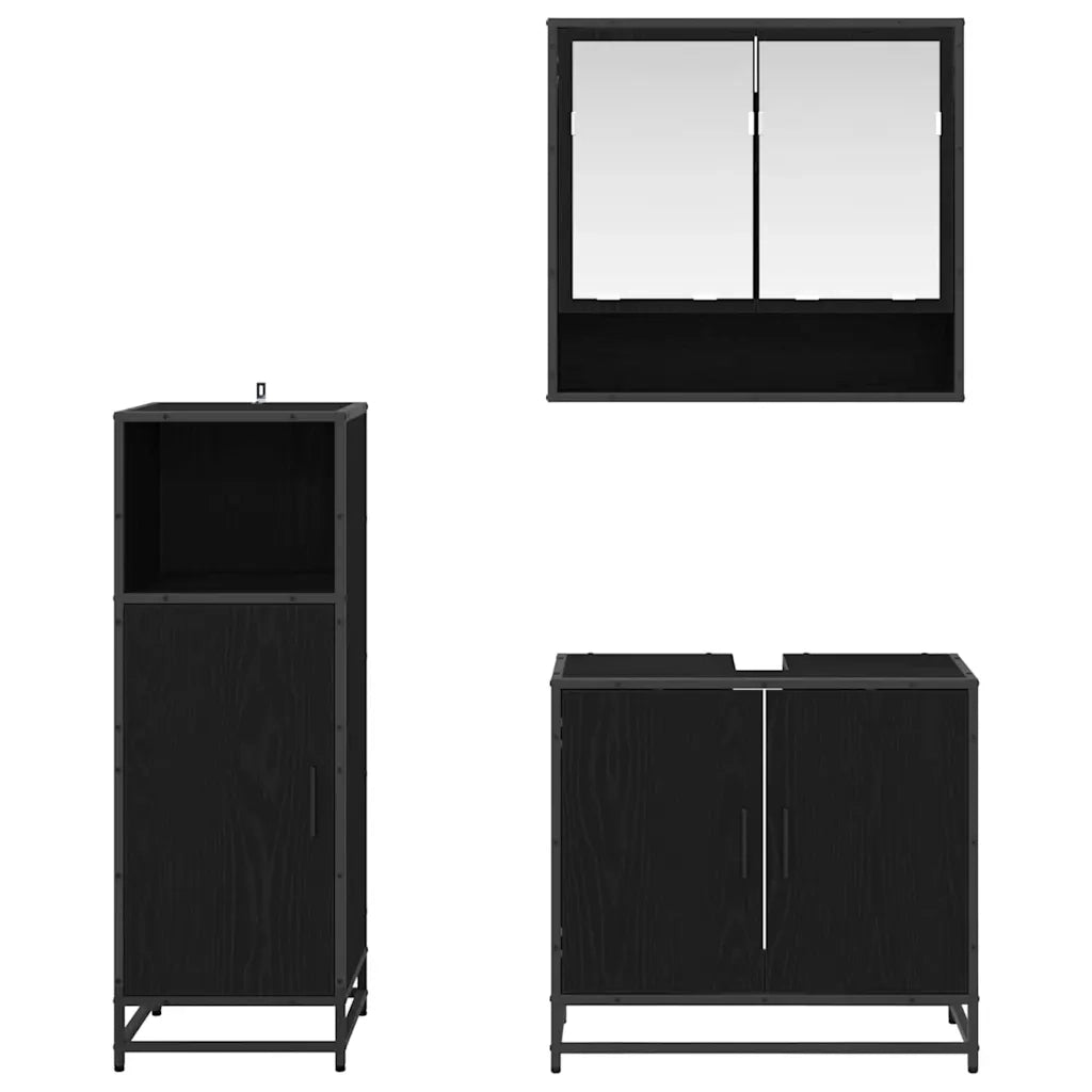 Set di mobili per il bagno 3 pcs Rovere Nero Legno multistrato