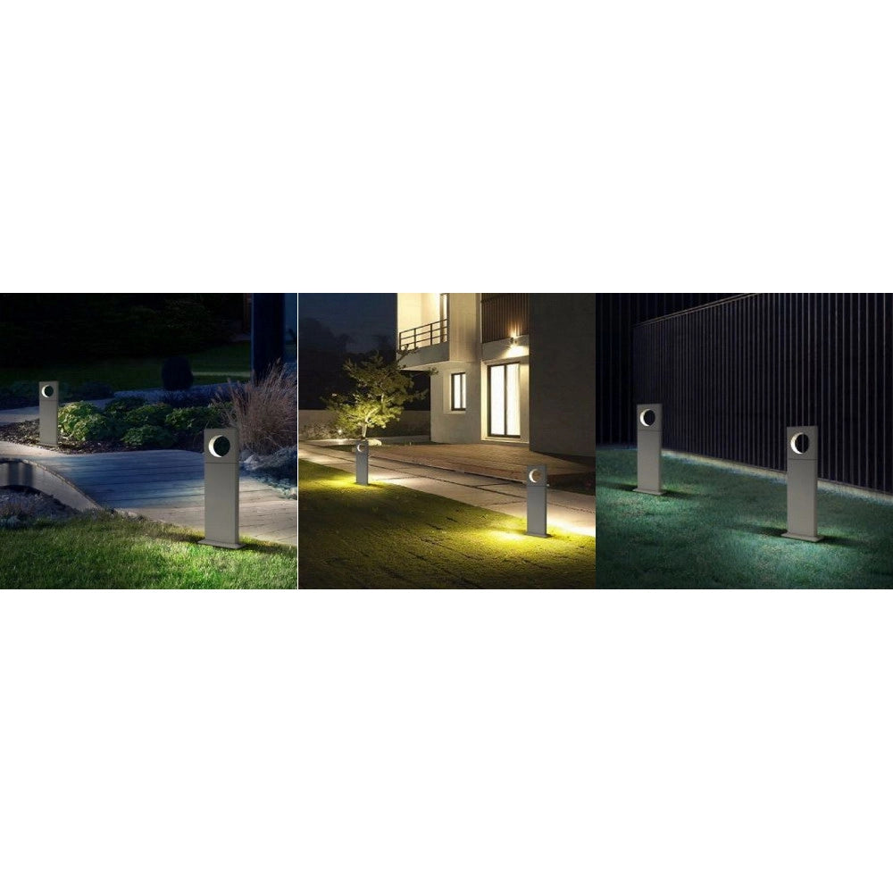 Trade Shop - Lampada Palo Da Giardino Led Cerchio 50cm 12 W Grigio Luce 6500k 4000k 3000k Es60 - -bianco Naturale      -