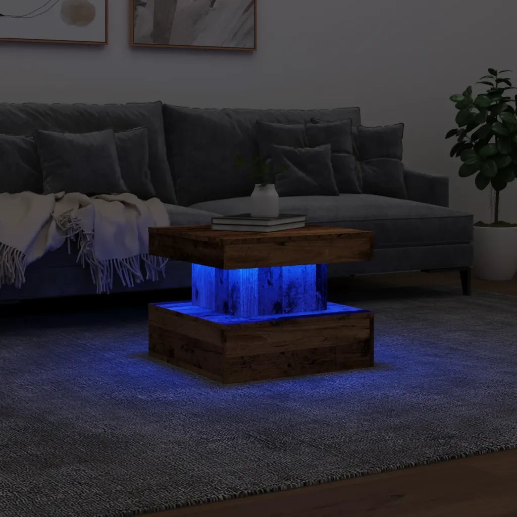 Tavolino da Salotto con Luci LED Legno Antico 50x50x40 cm 857712