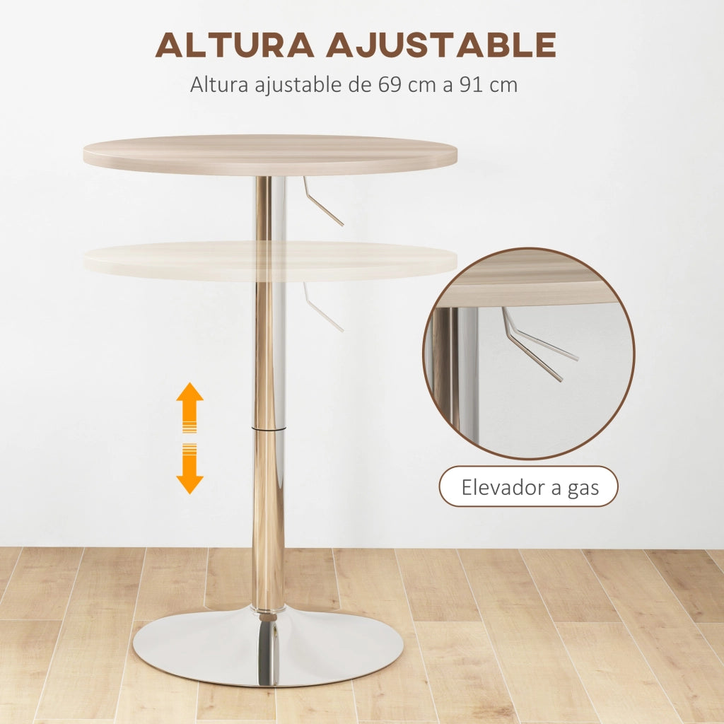 Tavolo alto da cucina rotondo regolabile 360¡ã ¨C Xylo ¨C 60x60x91 cm roble claro
