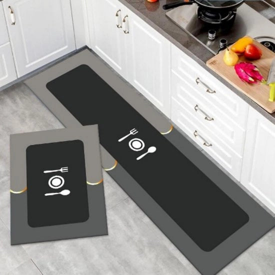 Tappeti antiscivolo per cucina, 2 pezzi, tappeti per cucina, tappeti per pavimento, tappeti per pavimento per casa, tappeti per cucina, 40 x 60 + 40 x 120 cm, grigio scuro