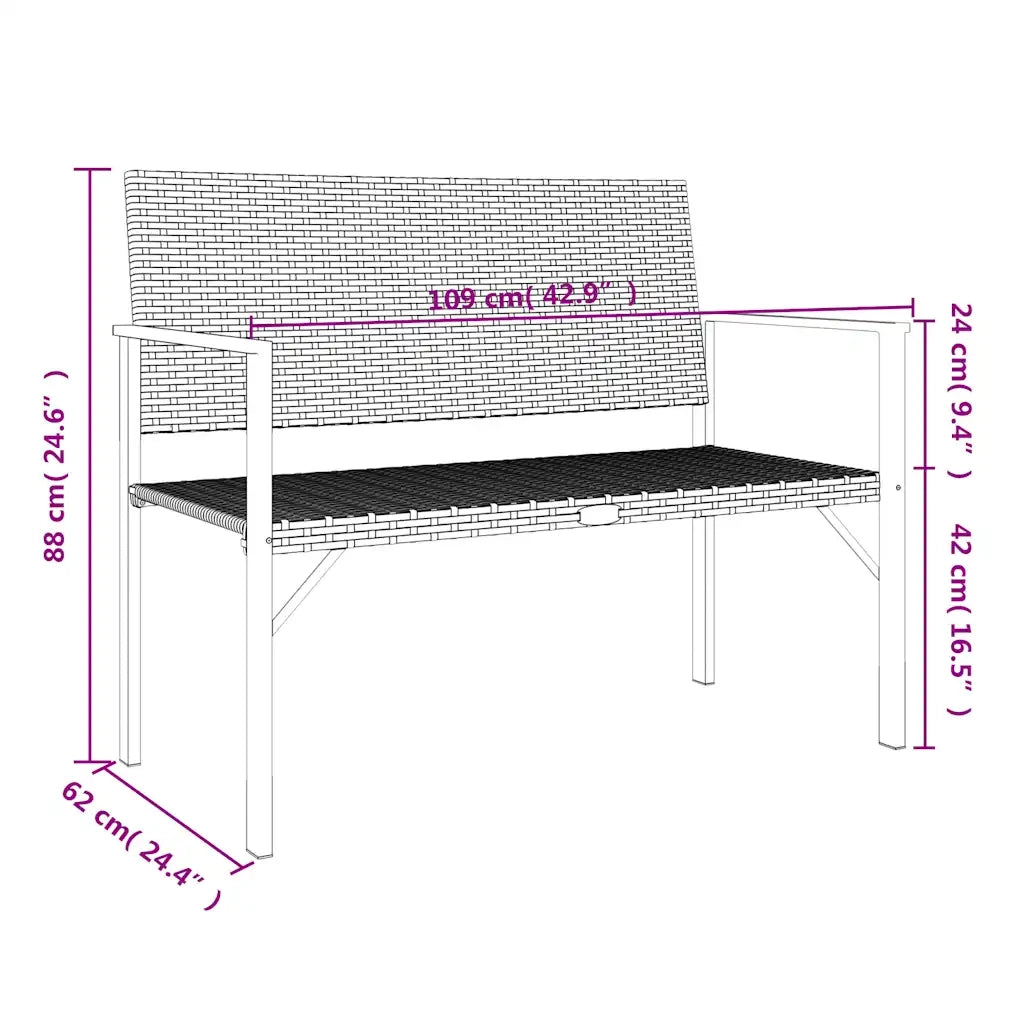 Panca da Giardino a 2 Posti-Sgabello-Panca da esterno in Polyrattan Grigio