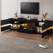 Mobile porta TV con LED, 2 ante, 1 cassetto e vano aperto, per soggiorno, in truciolato nero 160 × 39 × 45 cm