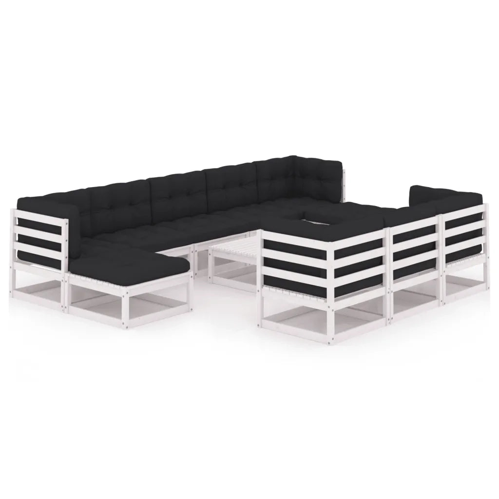 Set Divani da Giardino 11 pz Cuscini Bianchi Massello di Pino 3077170