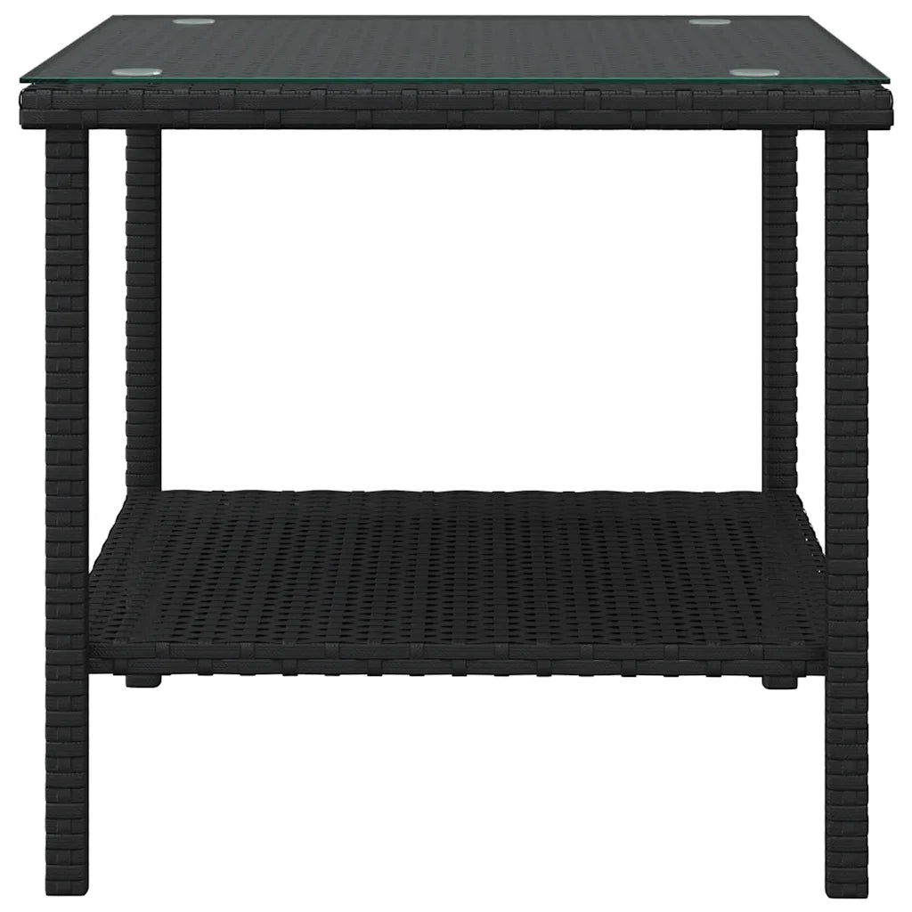 Tavolino-Tavolino da soggiorno-Tavolo Nero 45x45x45 cm Polyrattan e Vetro Temperato
