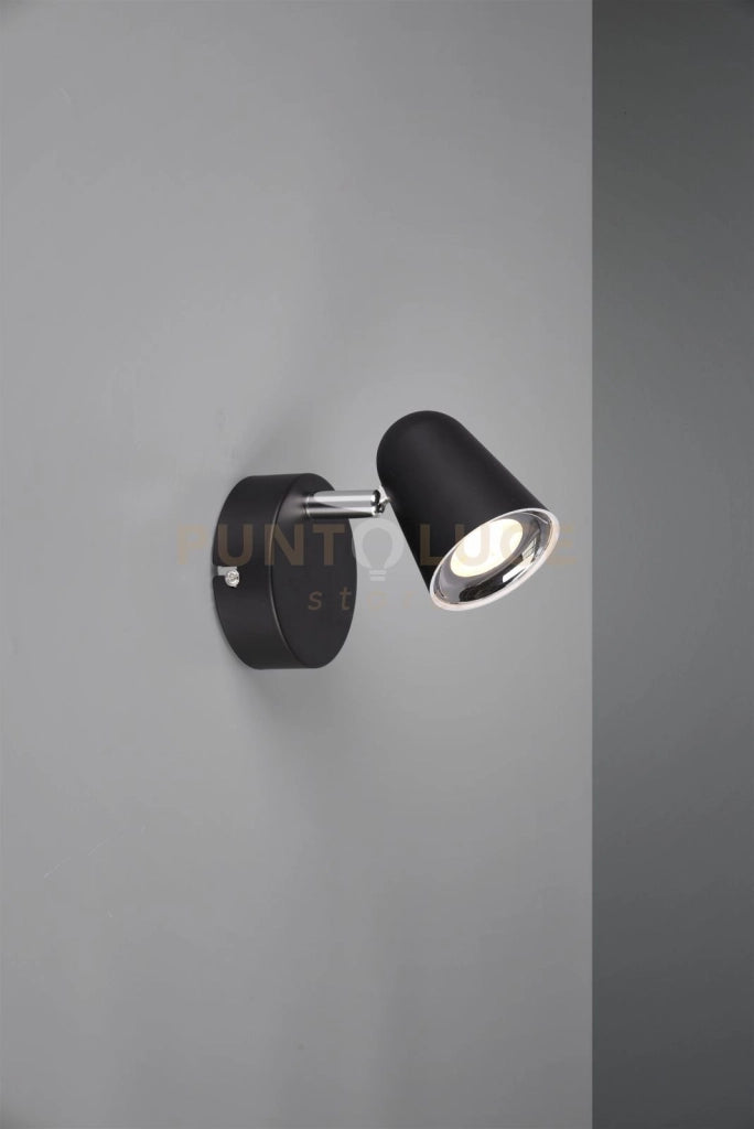 TOULOUSE SPOT SINGOLO LED 3,5W 400lm, 3000K NERO SATINATO CON BORDO CROMATO H. 15CM